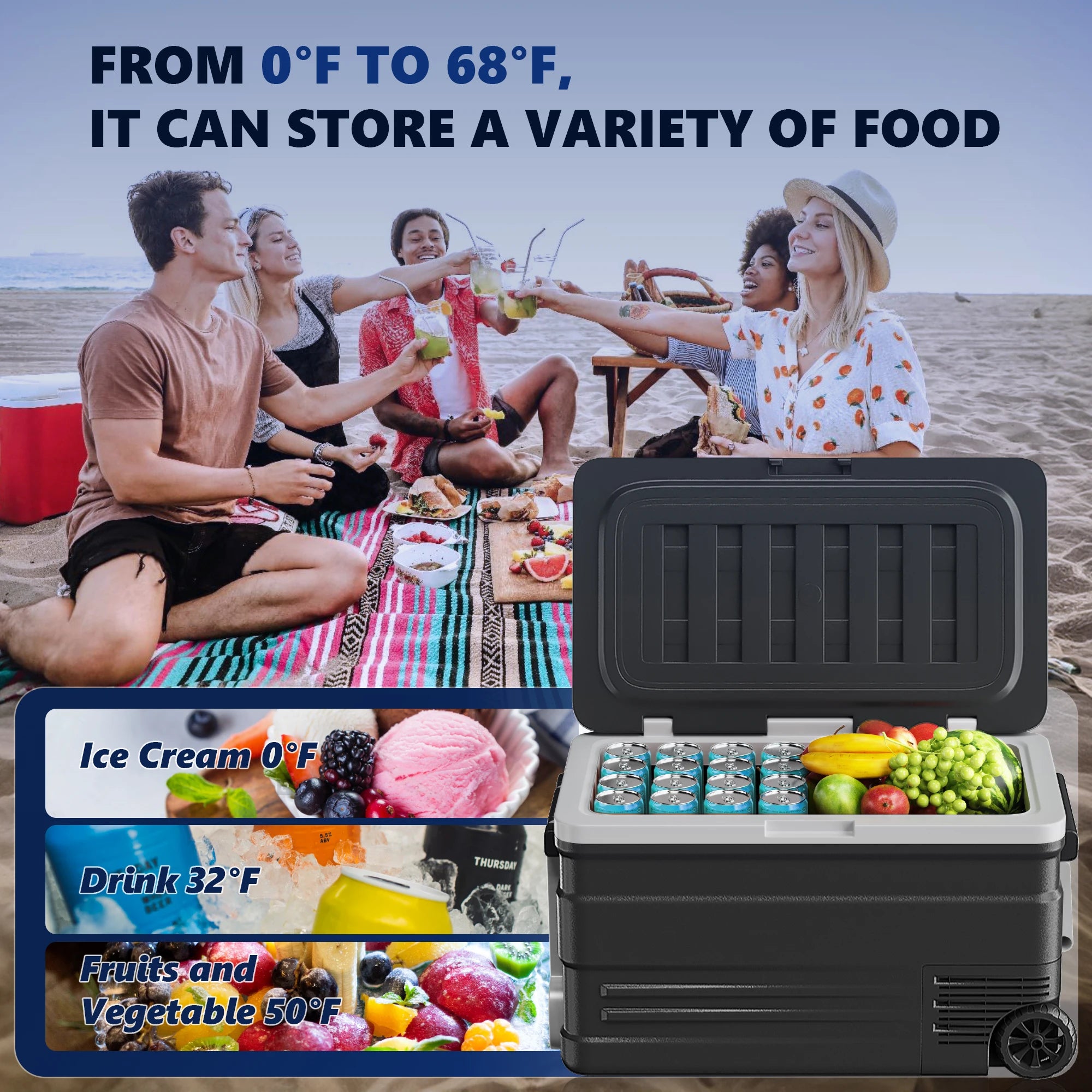 Euhomy 12 Volt Refrigerator, 79QT(74L) Portable Fridge with Wheels,0℉~68℉, Mini Fridge with 12/24V DC & 110-240V AC,Black