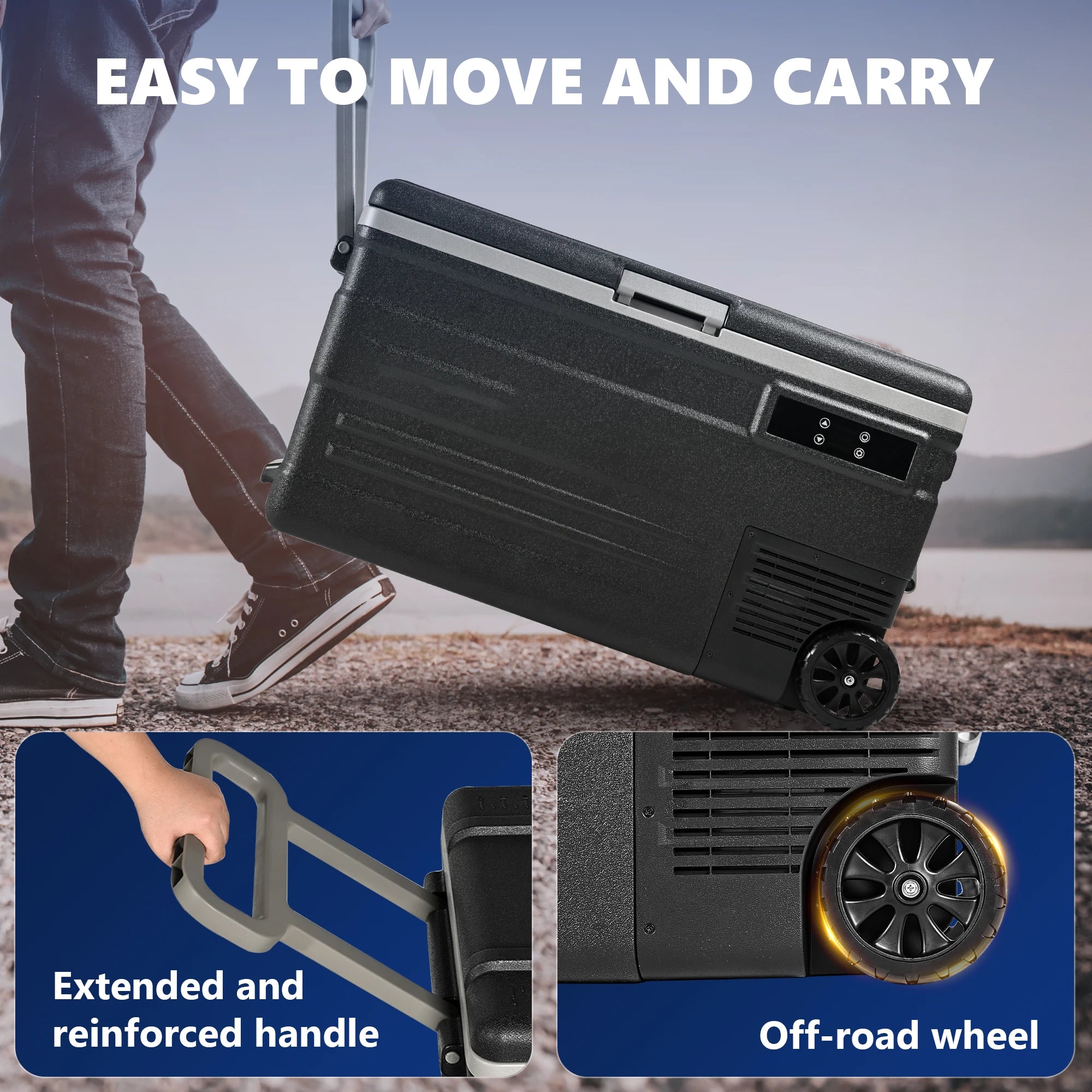 Euhomy 12 Volt Refrigerator, 79QT(74L) Portable Fridge with Wheels,0℉~68℉, Mini Fridge with 12/24V DC & 110-240V AC,Black