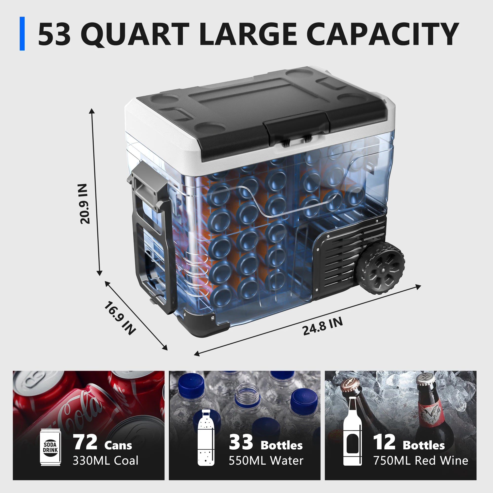 Euhomy 12V Car Refrigerator, 52QT(49L) Portable Freezer 12V/24V DC 110-240V AC,Electric Cooler with Wheels & 2 Baskets
