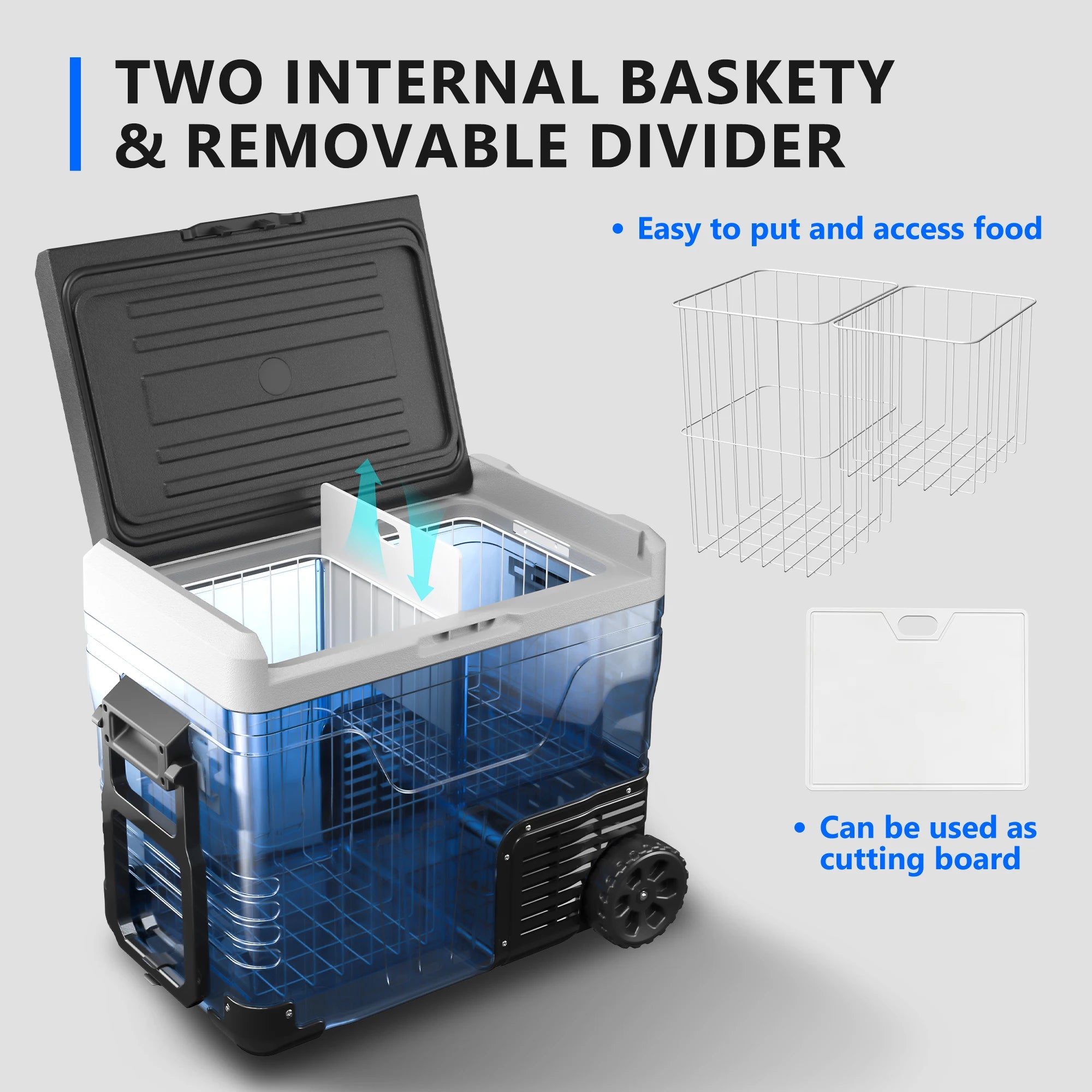 Euhomy 12V Car Refrigerator, 52QT(49L) Portable Freezer 12V/24V DC 110-240V AC,Electric Cooler with Wheels & 2 Baskets