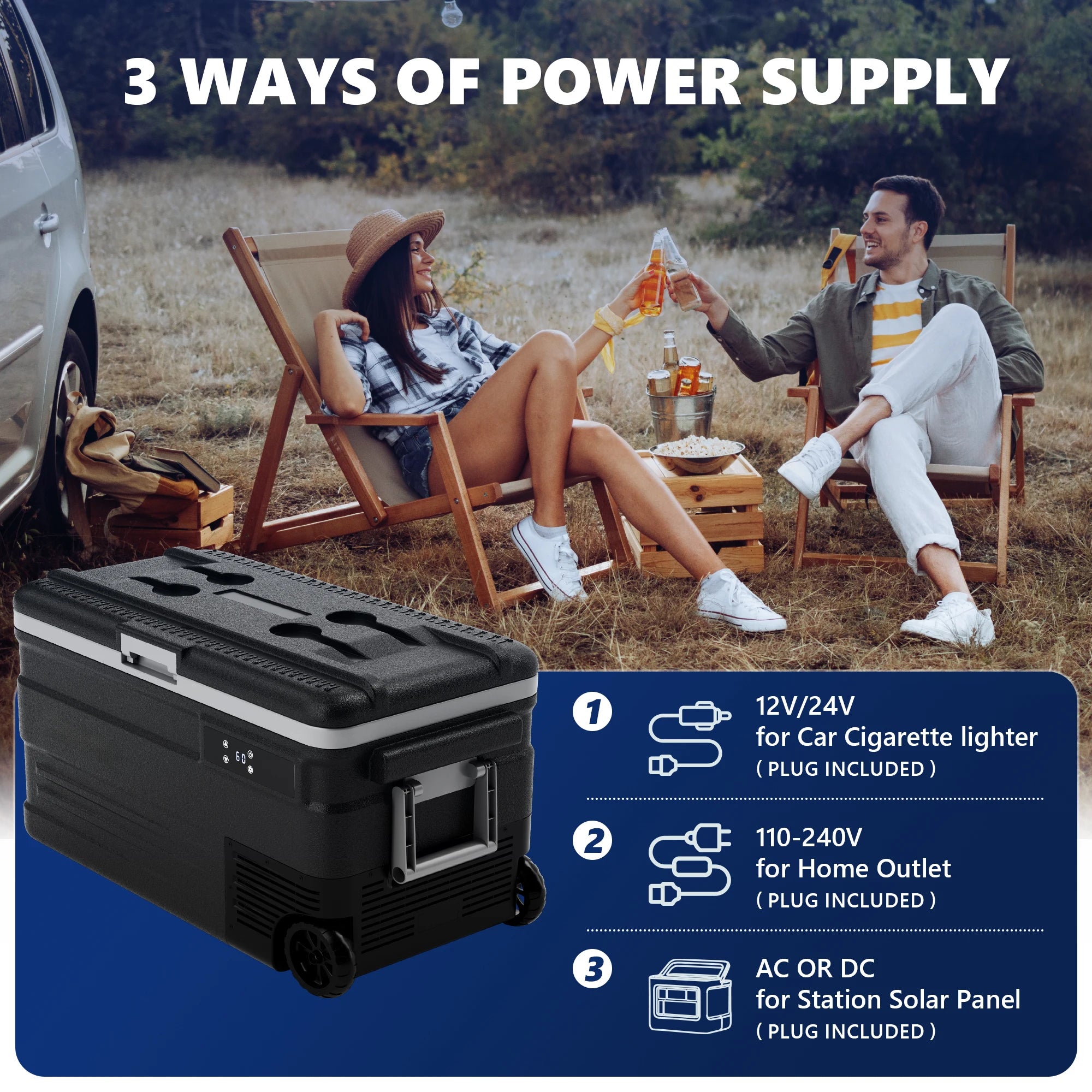 Euhomy 12 Volt Refrigerator, 79QT(74L) Portable Fridge with Wheels,0℉~68℉, Mini Fridge with 12/24V DC & 110-240V AC,Black