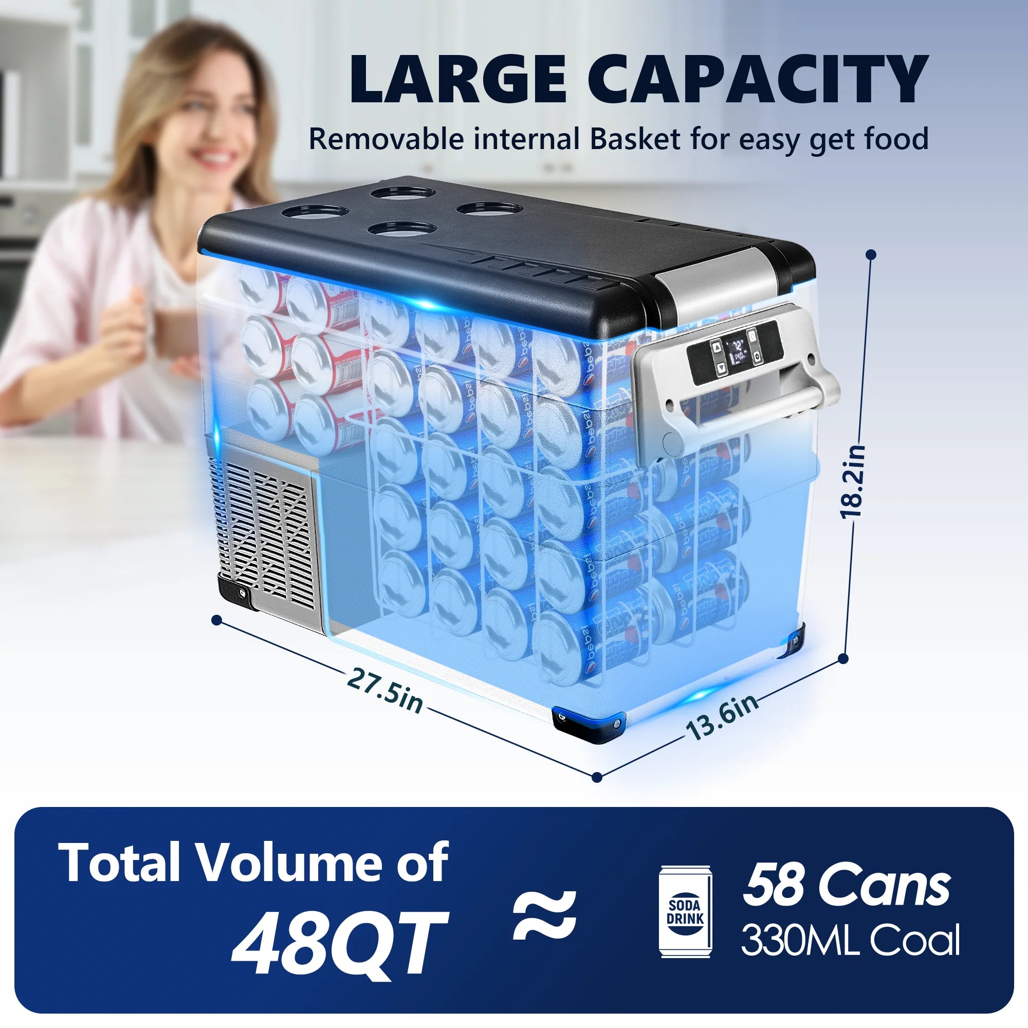 Euhomy 12 Volt Portable Refrigerator,47QT(44L) Electric Cooler,Mini Fridge with 12/24V DC 110-240V AC for Camping, Travel,Home