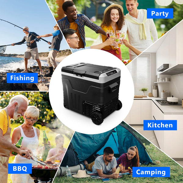 Euhomy 12V Car Refrigerator, 52QT(49L) Portable Freezer 12V/24V DC 110-240V AC,Electric Cooler with Wheels & 2 Baskets