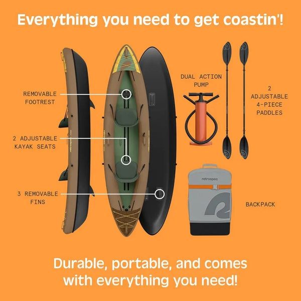 Coaster single & Tandem inflatable kayak-1 & 2 person inflatable kayak for adults, 220 & 500lb weight capacity, puncture Resi