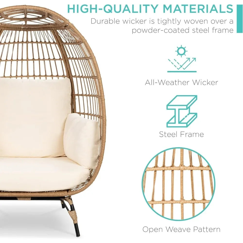Products Wicker Egg Chair, Oversized Indoor Outdoor Lounger for Patio, Backyard, Living Room w/ 4 Cushions