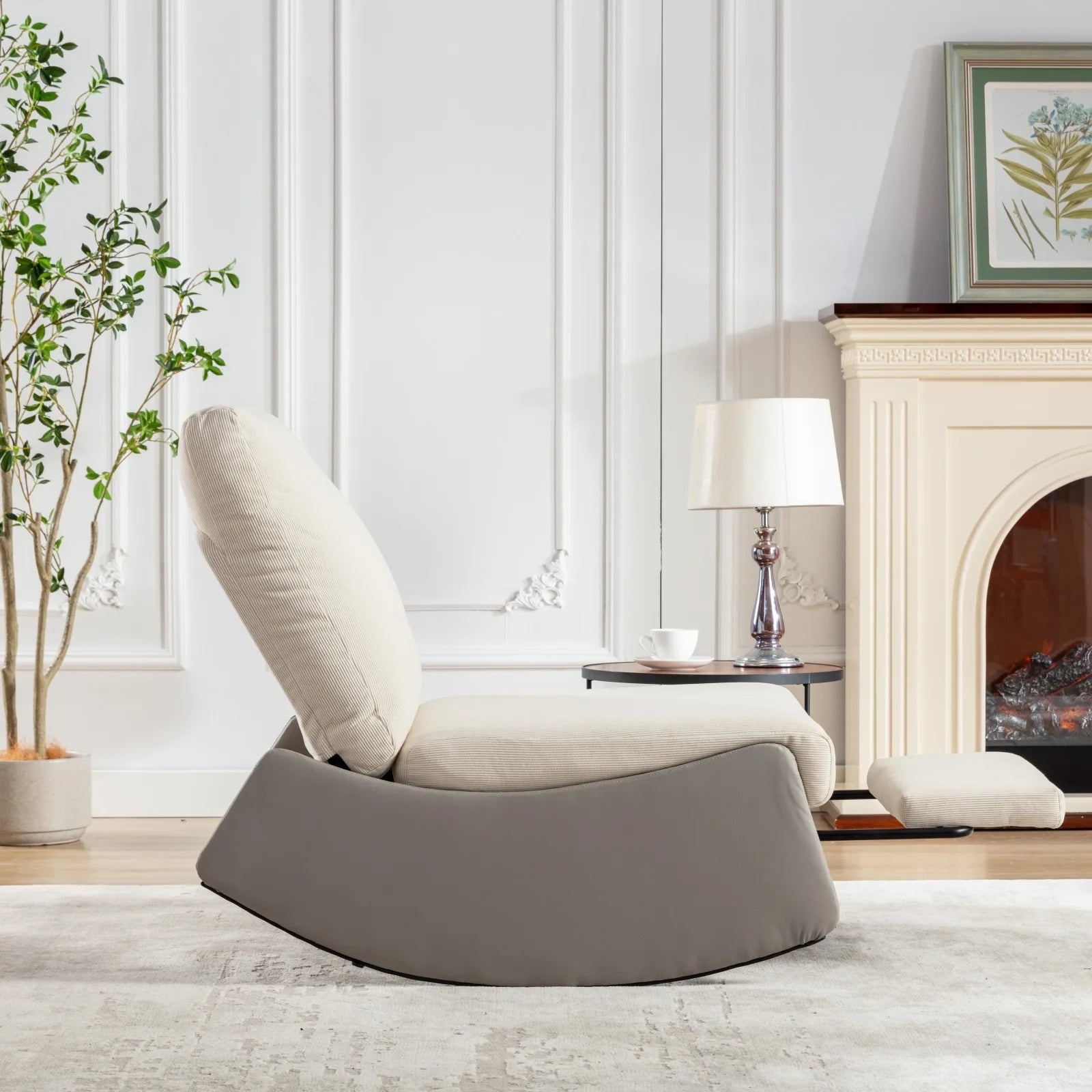 Rocking Chair Recliner, Comfy Upholstered Padded Accent Rocker with Footrest & Adjustable Back