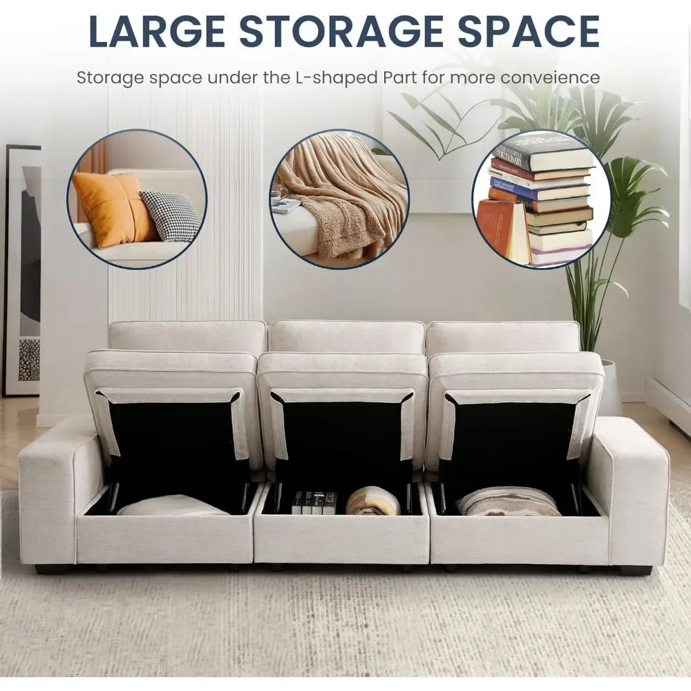 Comfy 3-Seater Chenille Fabric Couch for Living Room Sofa Bed Wide Arms Home Furniture Side Pockets USB Office Apart W/Deep Seat