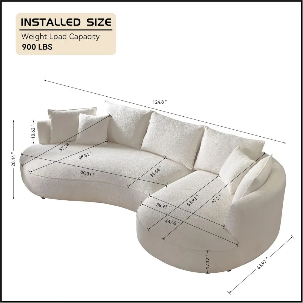 Modern Curved Boucle Sofa with Pillows