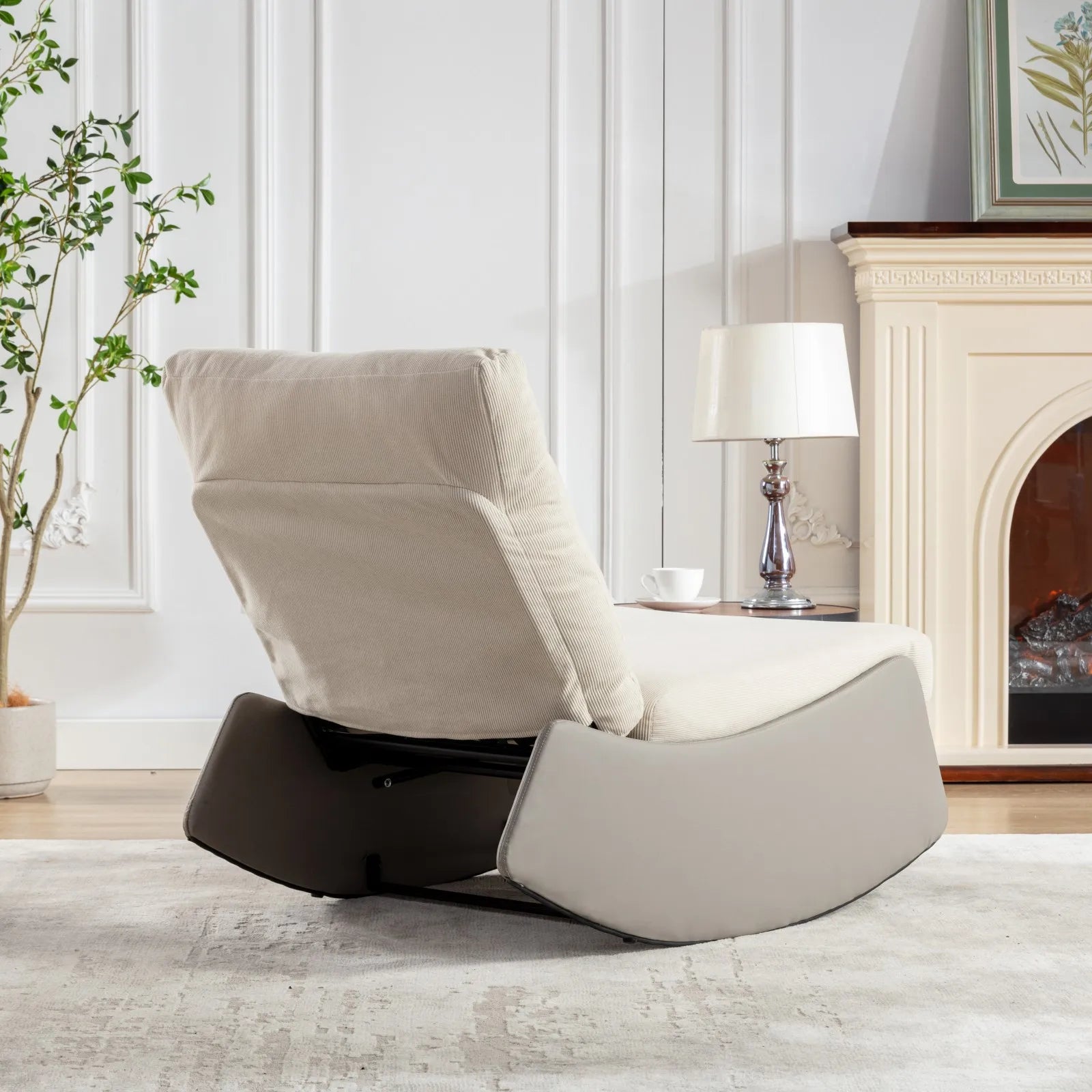 Rocking Chair Recliner, Comfy Upholstered Padded Accent Rocker with Footrest & Adjustable Back