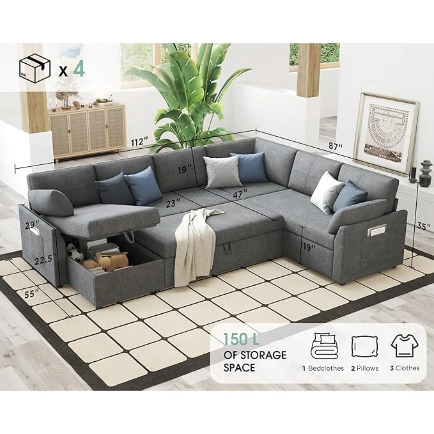 Oversized U Shape Sleeper Sofa