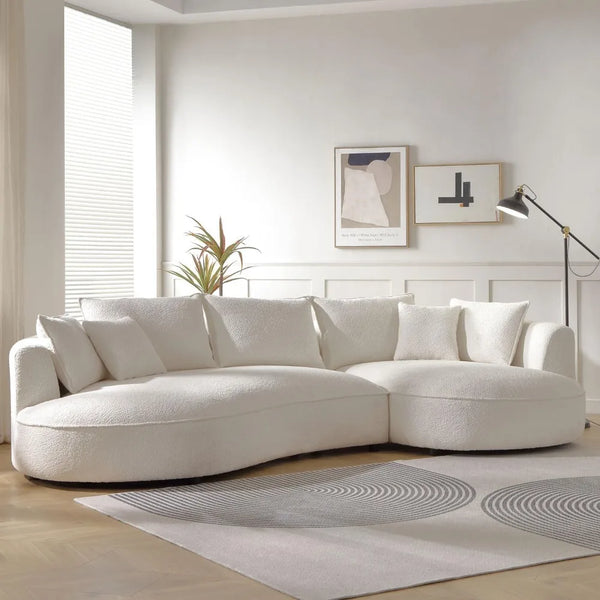 Modern Curved Boucle Sofa with Pillows
