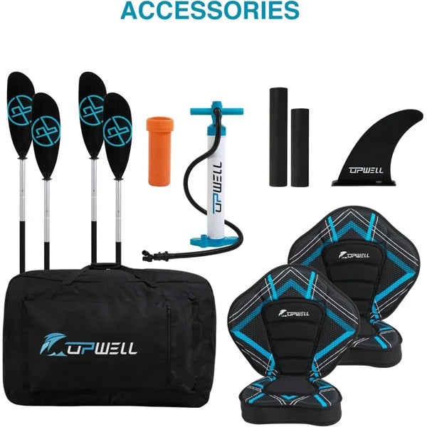 13'6”/11' Inflatable Recreational Kayak - 2 Person with Drop Stitch Floor and Accessories Including Kayak Seats with High Back S