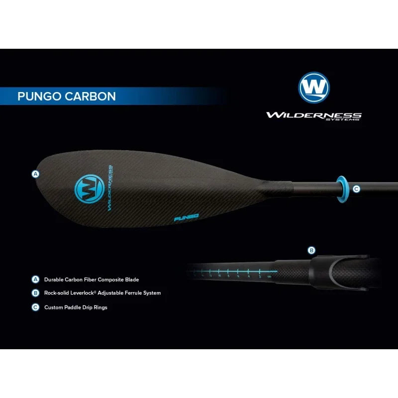 Pungo Kayak Paddle for Recreation/Touring | Fiberglass or Carbon Fiber Blade | Adjustable Carbon Fiber Shaft (220-240cm)