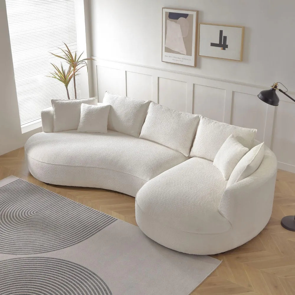 Modern Curved Boucle Sofa with Pillows