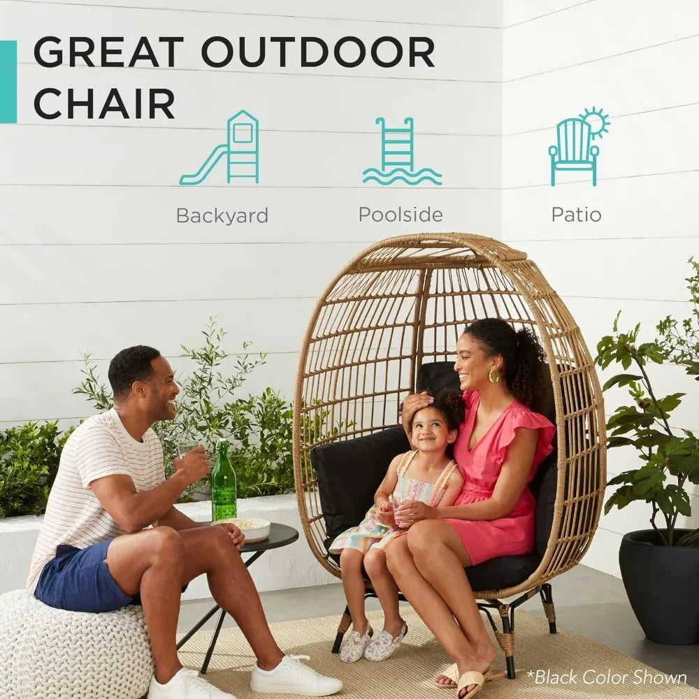 Products Wicker Egg Chair, Oversized Indoor Outdoor Lounger for Patio, Backyard, Living Room w/ 4 Cushions