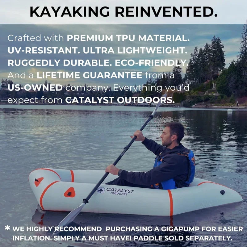 Inflatable Kayak for Adults & Kids - 1 Person Packraft, Durable TPU, Compact, Rapid Inflate, Ideal for Fishing & Adventure