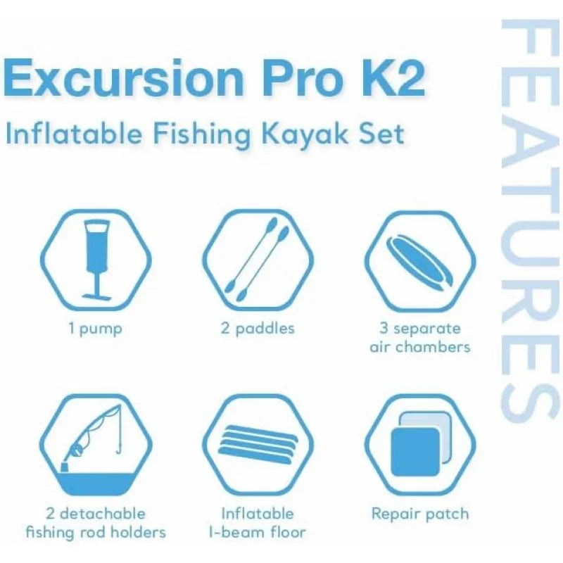 Excursion Pro Inflatable Kayak Series: Includes Deluxe 86in Kayak Paddles and High-Output Pump – SuperTough PVC – Adjustable Buc