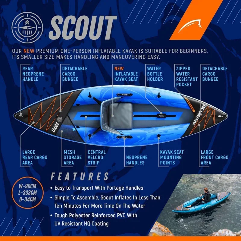 Scout inflatable kayak-inflatable 1 & 2 person kayak accessories: Pump, paddle phone case and backpack-inflatable canoe Alte